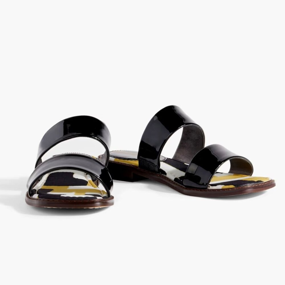 SAM EDELMAN Haydee Slide Sandals in Black Patent Leather Size 6.5 Brand New